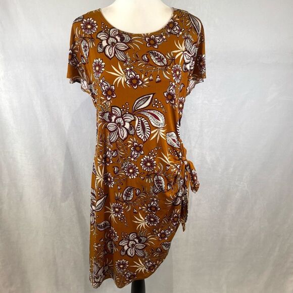 Signature by Robbie Bee burnt orange and burgundy faux wrap dress size PM - Picture 2 of 10